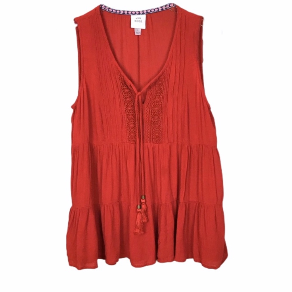Red Boho Peasant Tie Tank - Picture 1 of 4